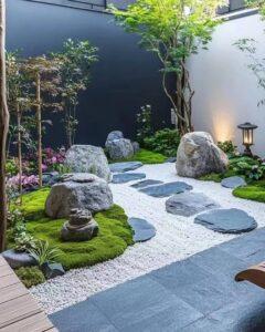 trang trí vườn Zen bằng đá và sỏi